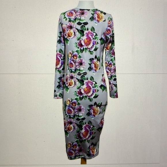 Zara Floral Midi Dress Women’s L Bodycon form fitting stretch Fairy goth grunge - Picture 2 of 11